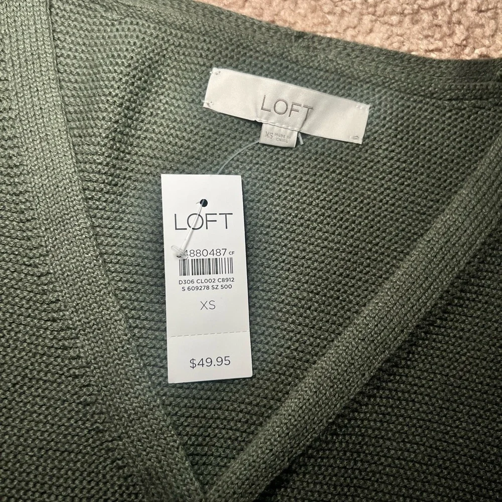 LOFT Olive Knit V-Neck Vest - Picture 2 of 3